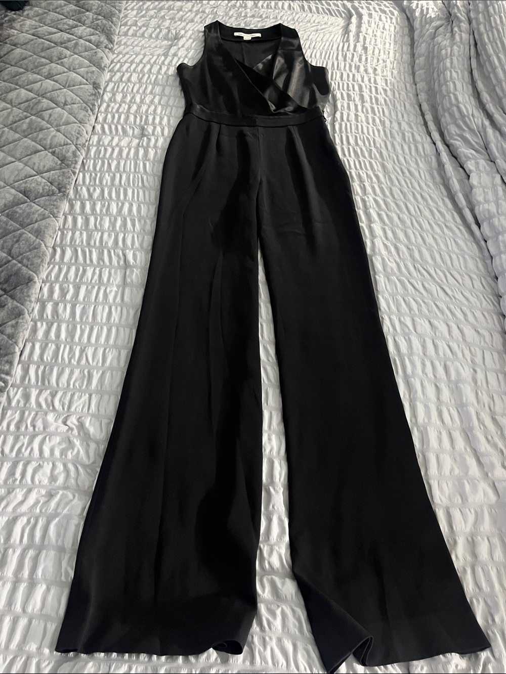 Diane Von Furstenberg Black Sleeveless Wrap-Front Wide-Leg Jumpsuit